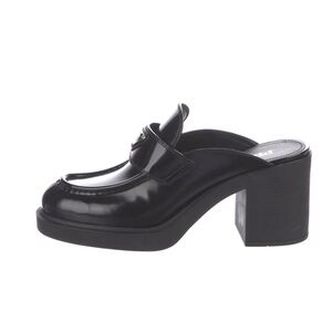 Prada chocolate brushed black leather heeled mules NEW IN BOX 39.5
